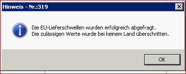 Bestätigung Lieferschwellenabfrage erfolgreich
