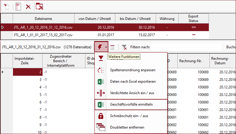 Menü Einzeldatenbereich