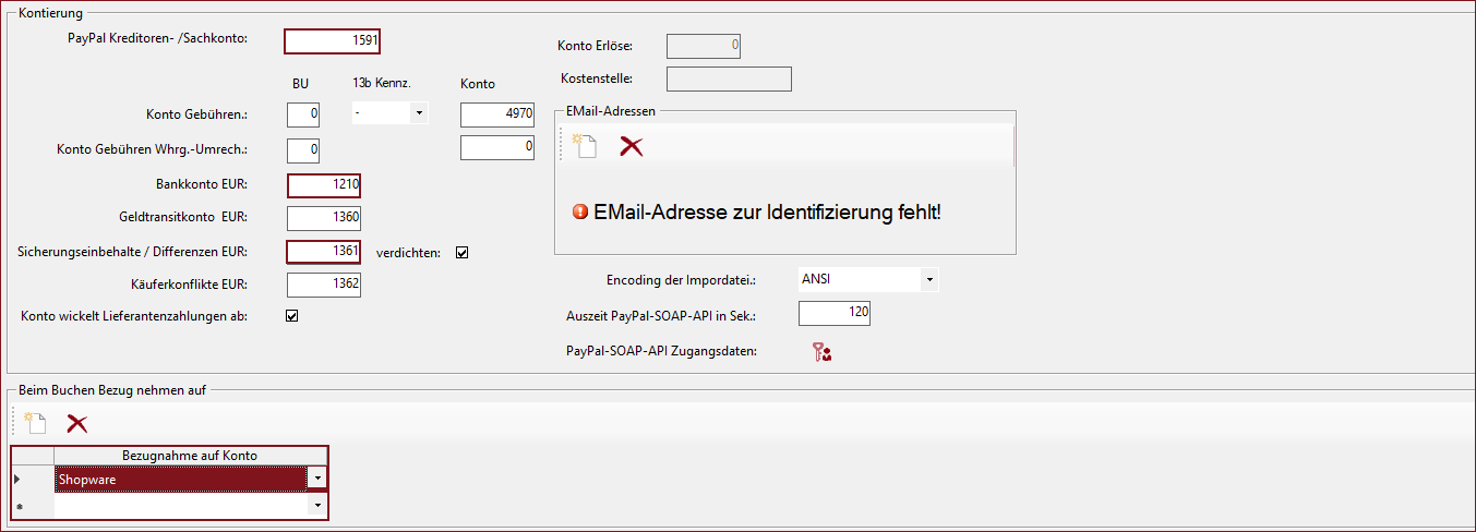 2. Euro Konten händisch eingerichtet