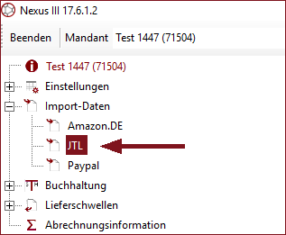 Importbereich im Strukturbaum