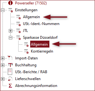 Aufruf der Einstellungen zu einem Bank-Plattformkonto