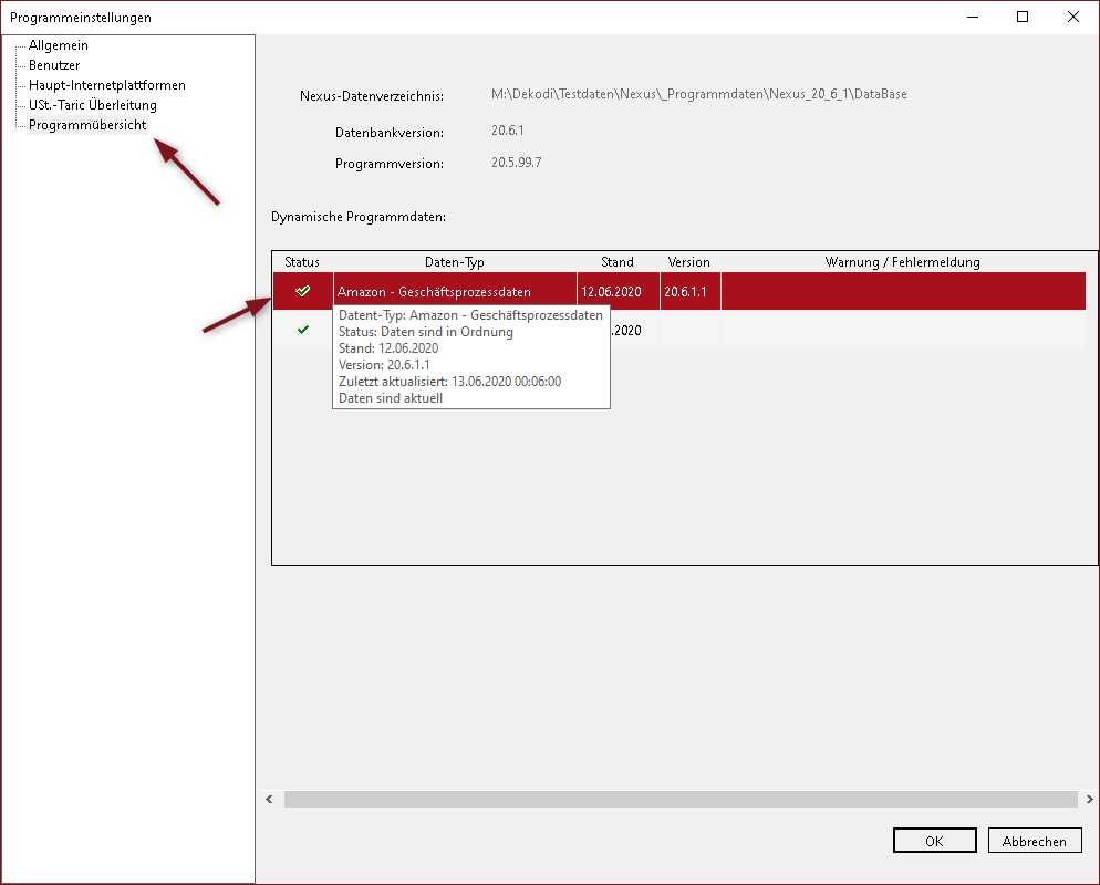 Allgemeine Einstellungen - Programmübersicht