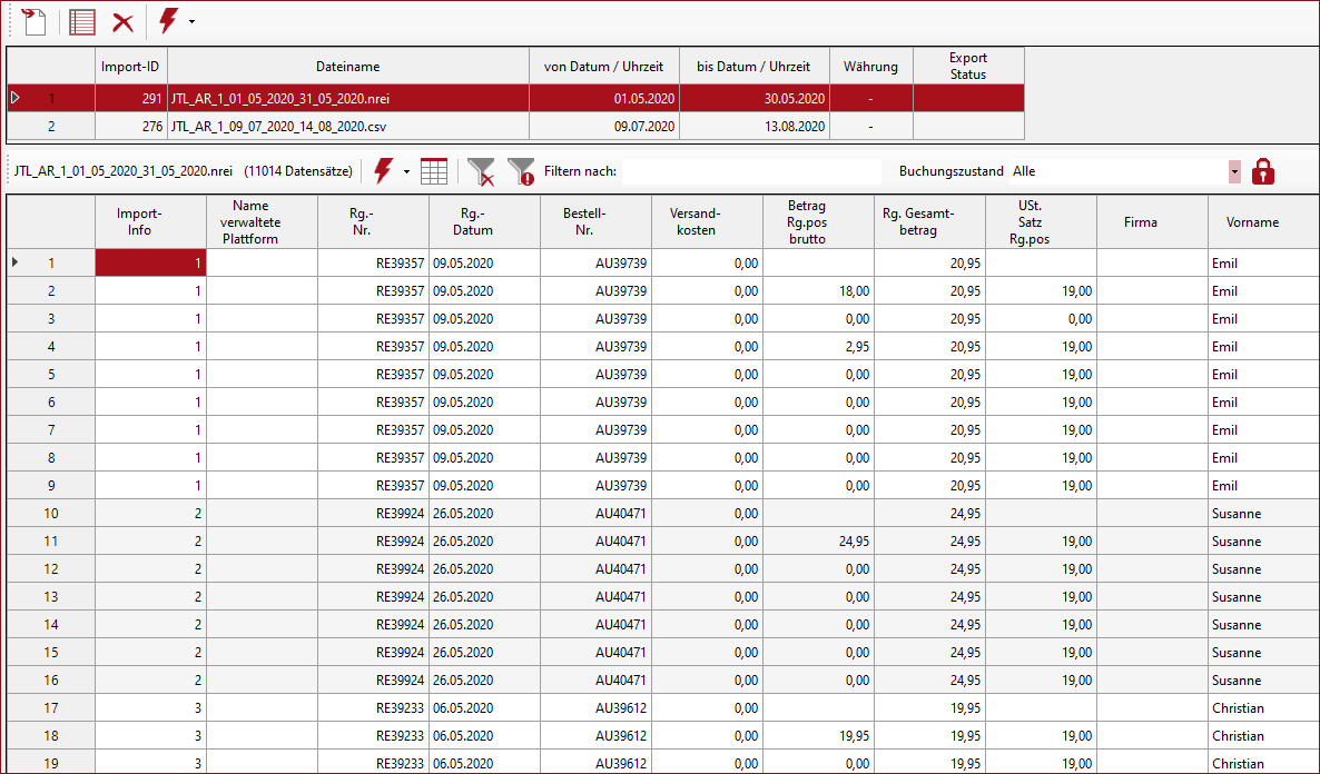 Anzeige der Importdaten aus JTL