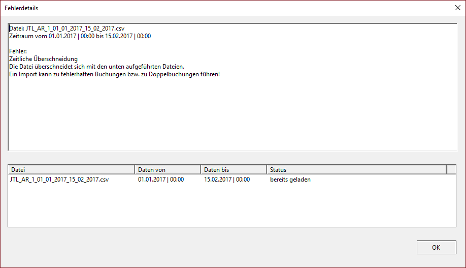 Ausführliche Beschreibung des Fehlers Zeitliche Überschneidung