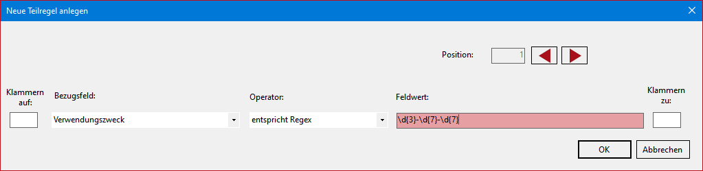 Regex in Kontierregel Beispiel