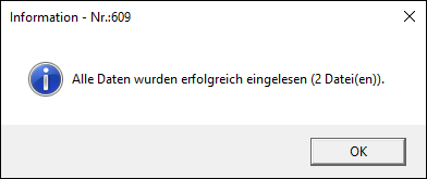 Meldung nach erfolgreichem Datenimport