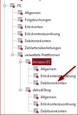Verwaltete Plattform Einstellungen Debitorenkonten
