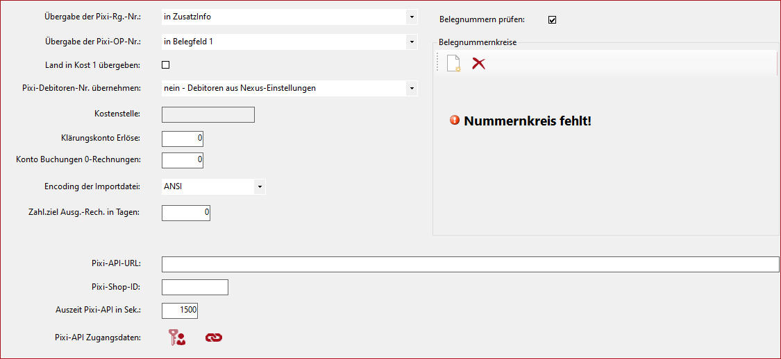 allgemeine Einstellungen zu einem PIXI-Konto