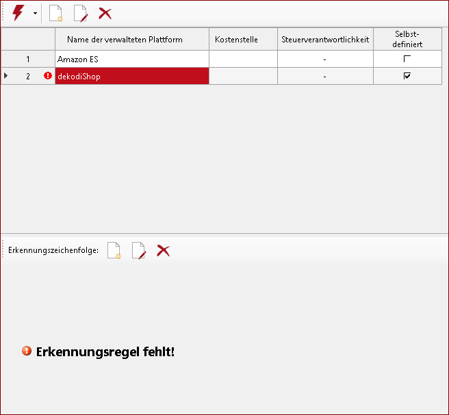 Übersicht verwaltete Plattform mit selbstdefinierter Regel 1