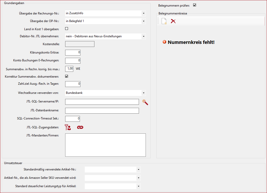 allgemeine Einstellungen zu einem JTL-Konto