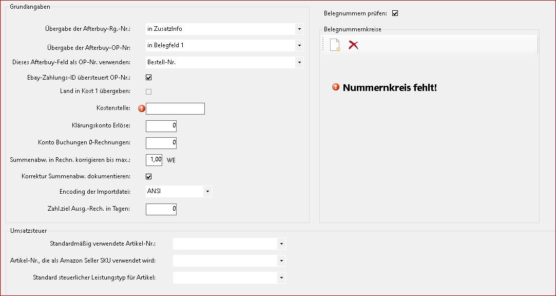 Allgemeine Einstellungen zu einem Afterbuy-Konto