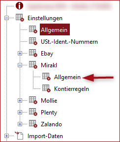 Abb. Strukturbaum allgemeine Einstellungen Mirakl