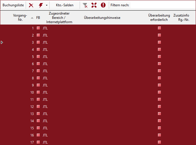 Alle aktuell angezeigten Buchungen markieren