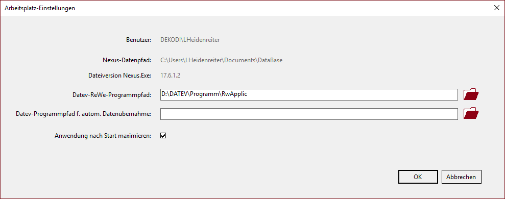 Angabe des Datev-Rewe-Programmpfads, über den Nexus auf die erforderlichen Datev-Komponenten zugreift