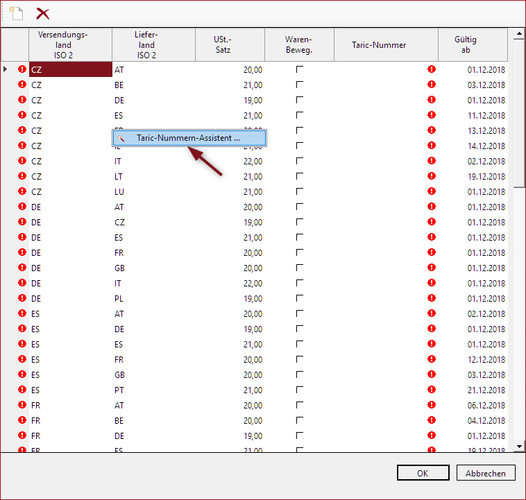 Taricnummern Assistent