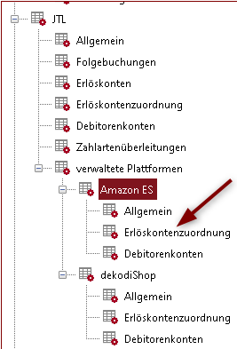 Verwaltete Plattform Einstellungen Erlöskontenzuordnung