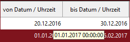 Die Uhrzeit des (zeitlich) ersten bzw. letzten Geschäftsvorfalls wird als Tooltip angezeigt