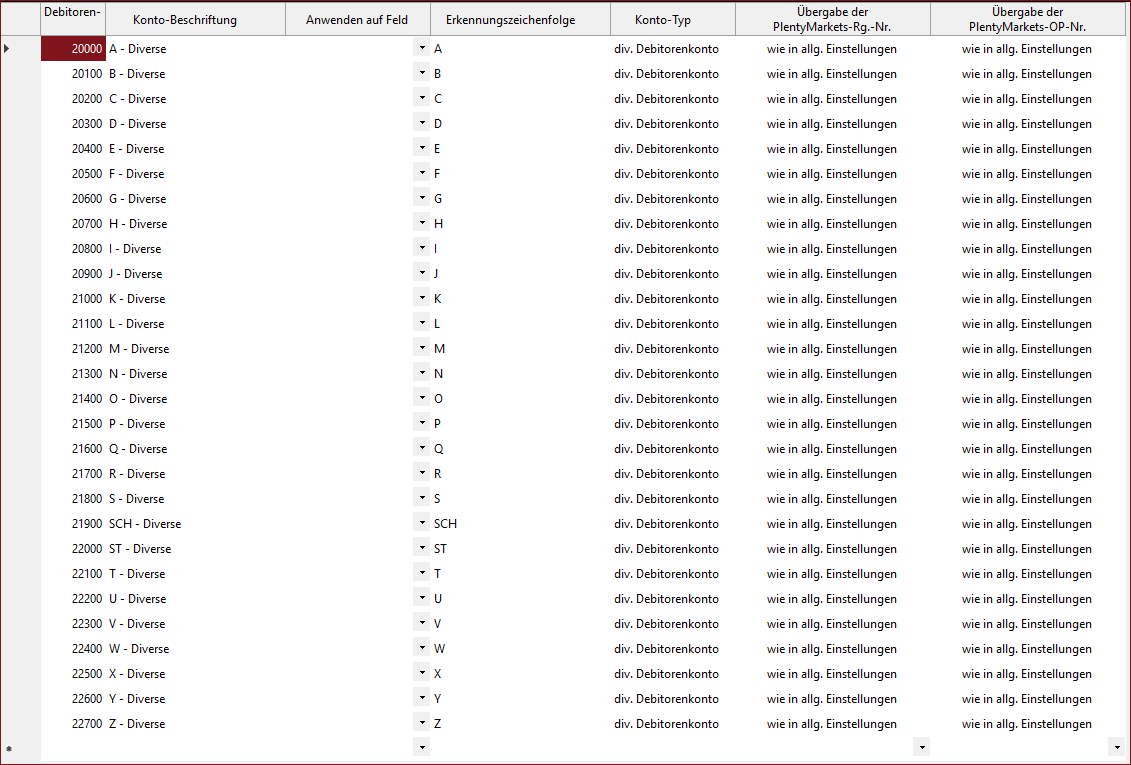 div Debitorenkonten Plenty