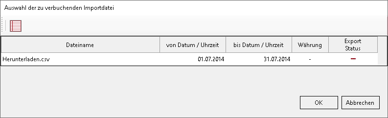 Auswahl der zu verbuchenden Importdaten - Zahlsystem mit Bankcharakter (z.B. PayPal)
