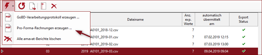 Aufruf ProFormaInvoices