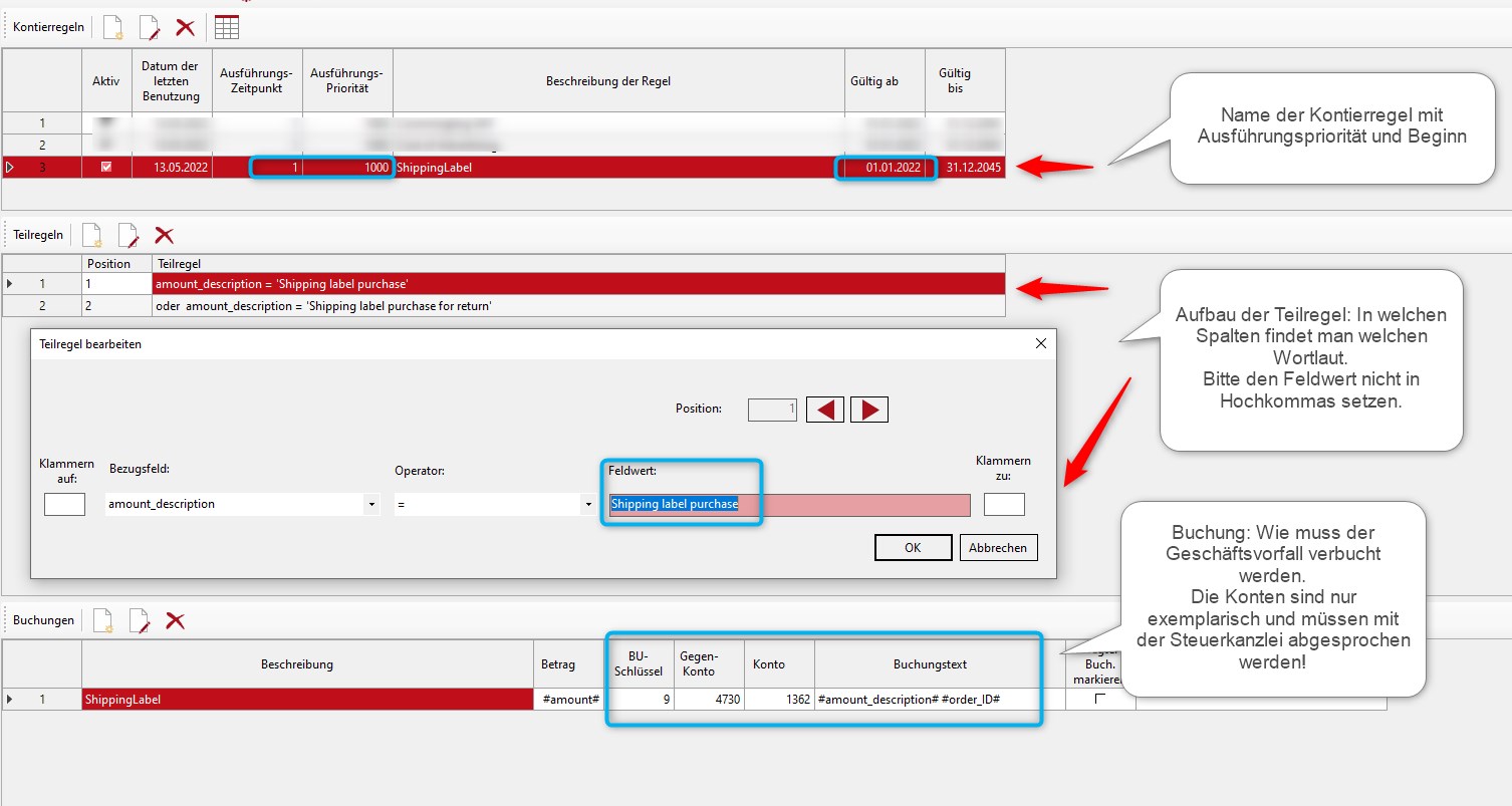 Abb. Shipping Label - Kontierregel