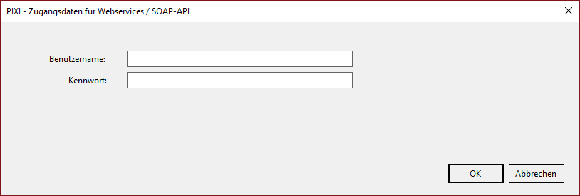 Dialog für die Eingabe der Benutzerdaten für die Anmeldung am PIXI-Webserver