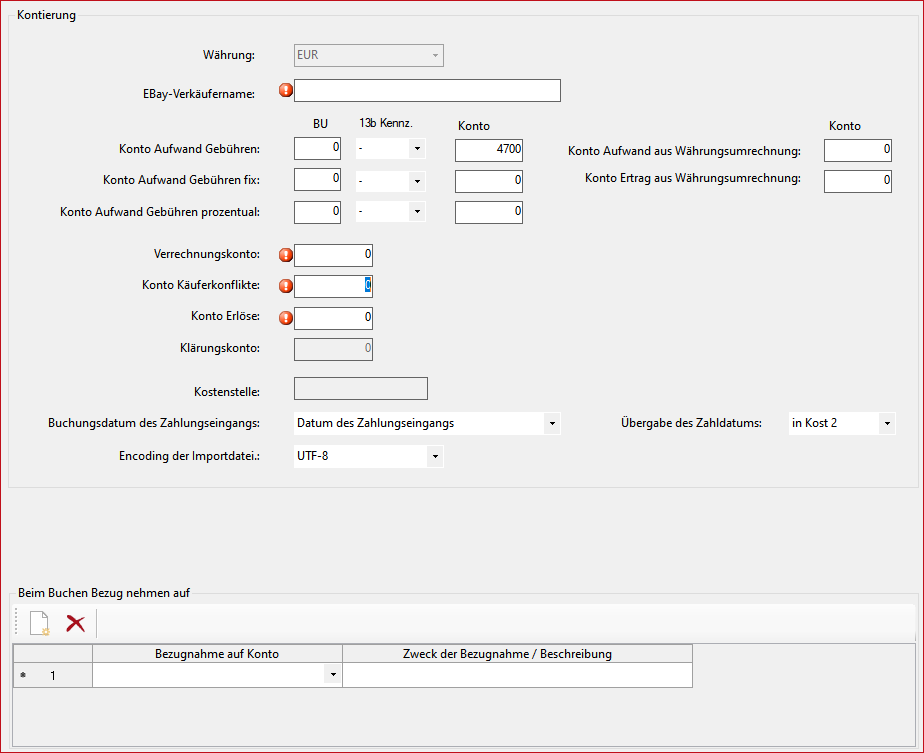 Einstellungen &nbsp;EBayPayment