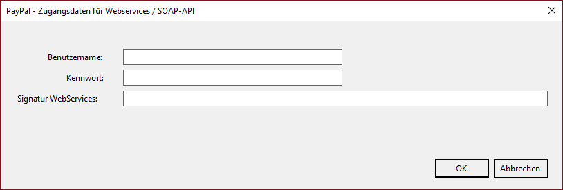 Zugangsdaten PayPal-Zentralrechner