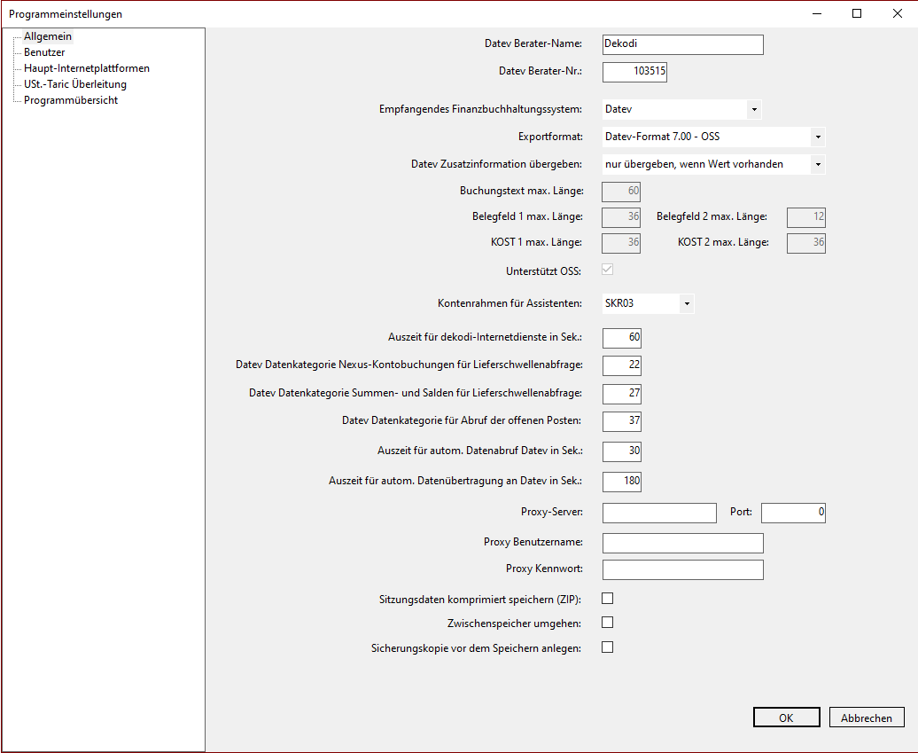 Allgemeine Einstellungen