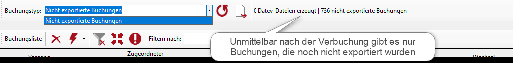 Buchungsbereitch Anzeige nicht exportierte
