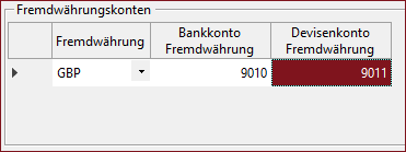 Eingabebereich für die zur Verbuchung der Amazon-Abrechnung erfolderlichen Fremdwährungskonten