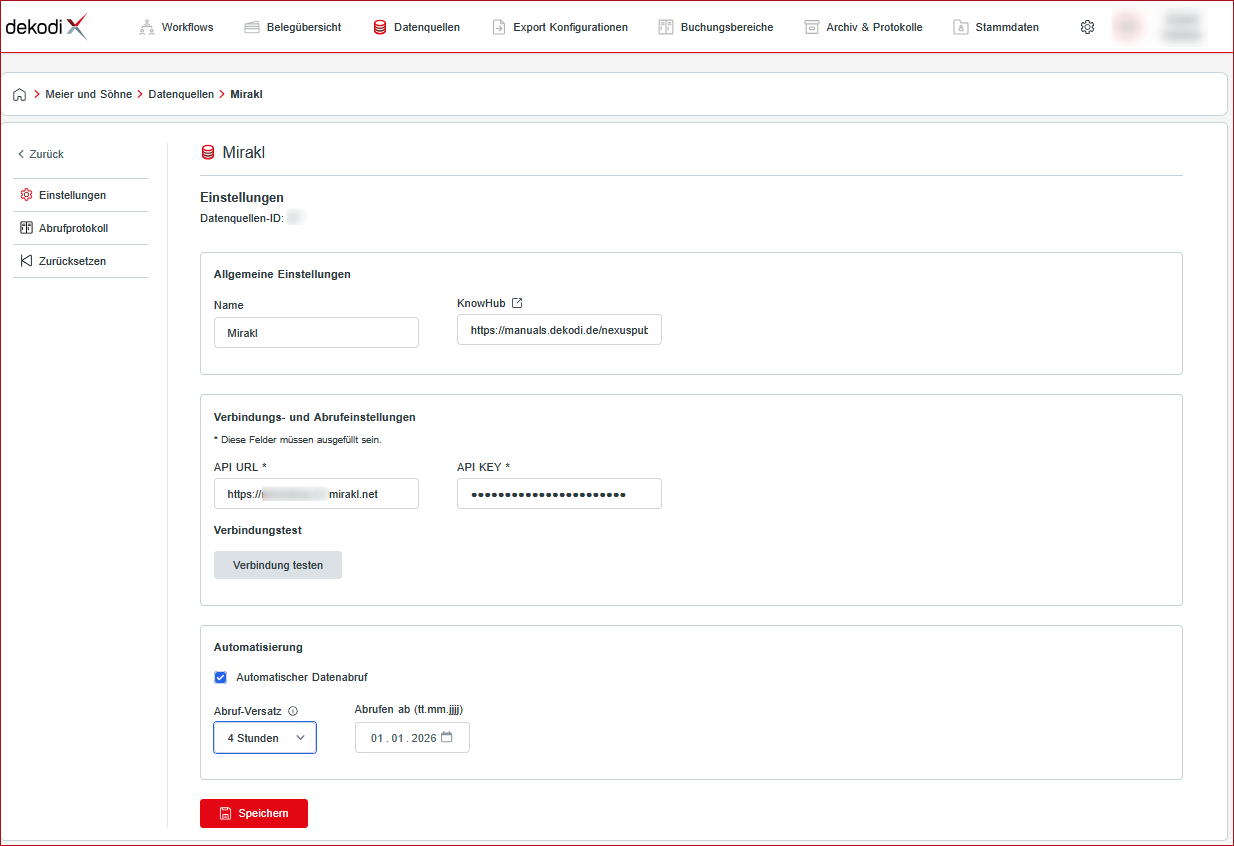 Abb.: Einstellungen Mirakl-Datenquelle ausgefüllt Abb.: Einstellungen Mirakl-Datenquelle ausgefüllt