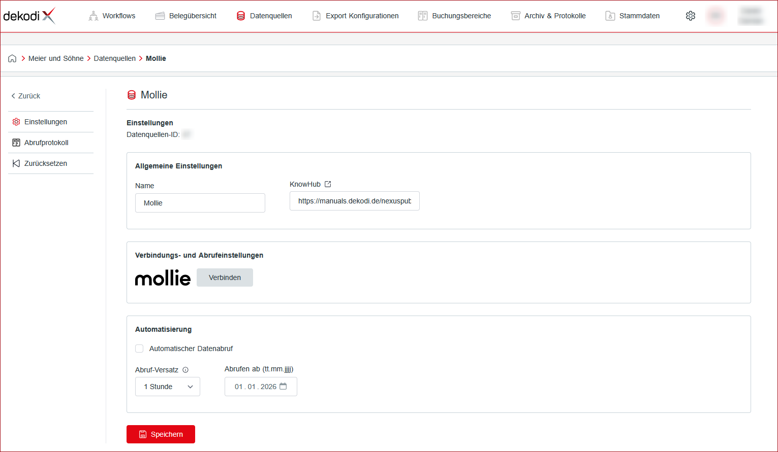 Abb.: Einstellungen Mollie-Datenquelle Verbinden Abb.: Einstellungen Mollie-Datenquelle Verbinden