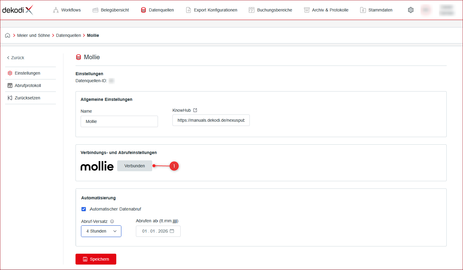 Abb.: Einstellungen Mollie-Datenquelle Verbunden Abb.: Einstellungen Mollie-Datenquelle Verbunden