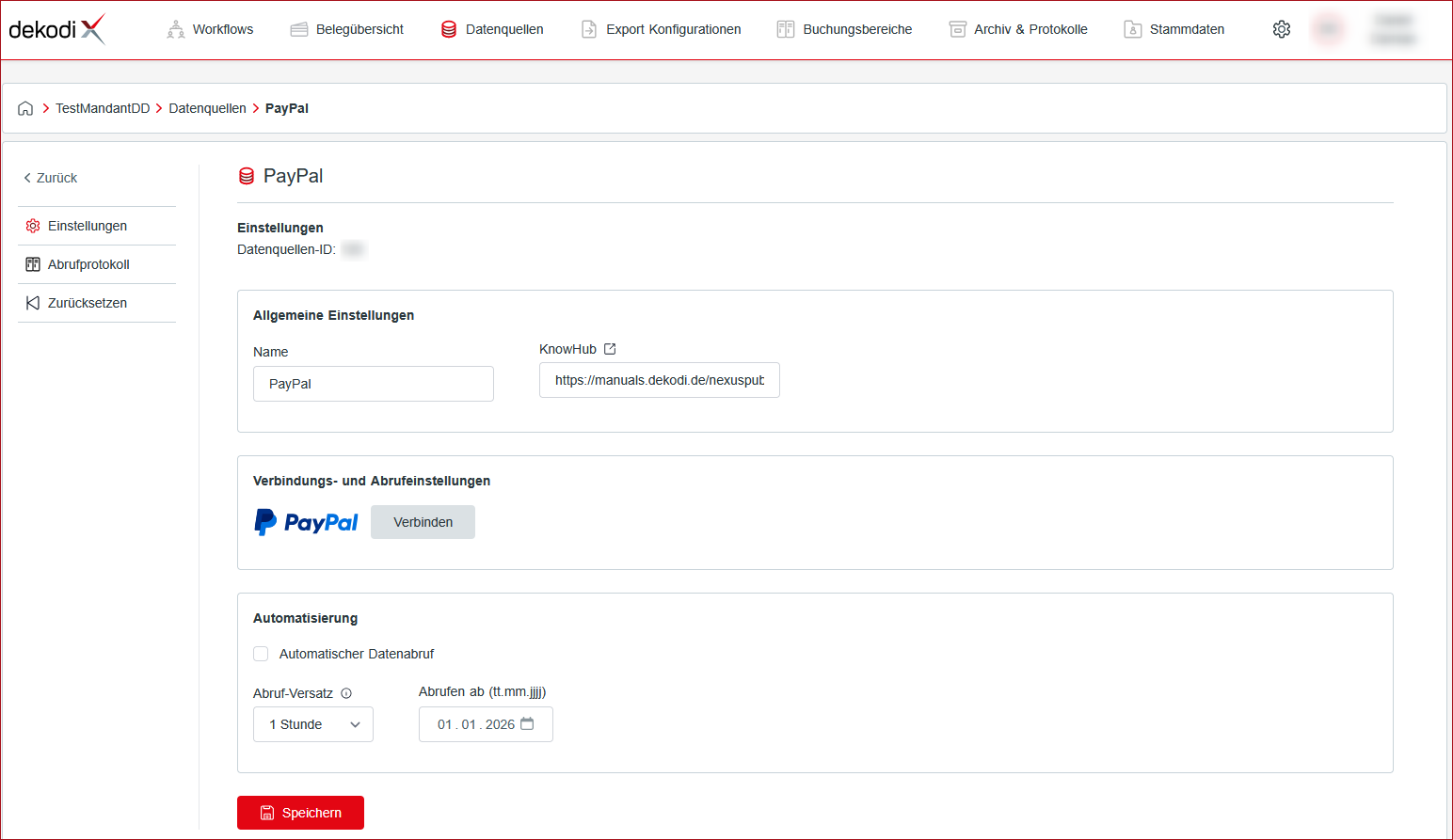 Abb.: Einstellungen PayPal-Datenquelle Abb.: Einstellungen PayPal-Datenquelle
