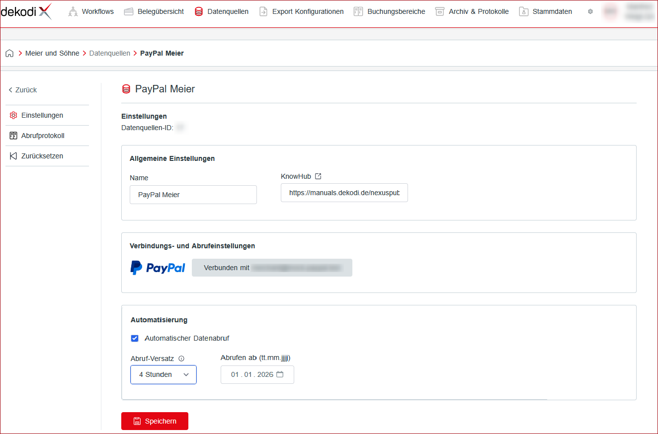 Abb.: Einstellungen PayPal-Datenquelle speichern Abb.: Einstellungen PayPal-Datenquelle speichern