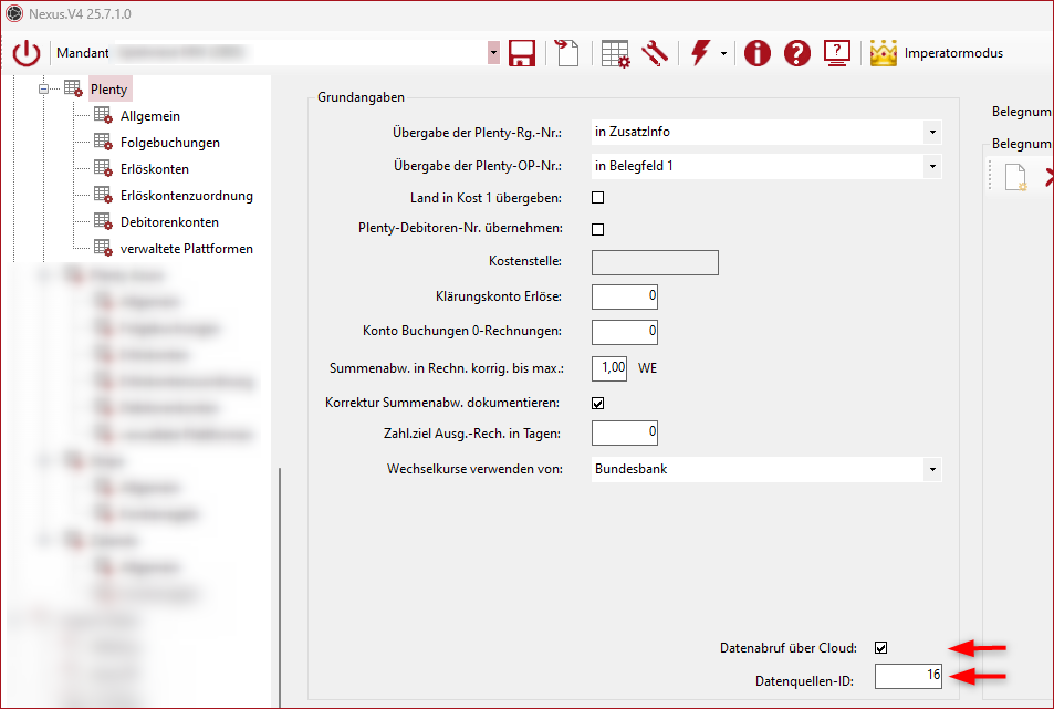 Abb.: Nexus - Einstellungen Plenty (dekodi X Cloud) Abb.: Nexus - Einstellungen Plenty (dekodi X Cloud)