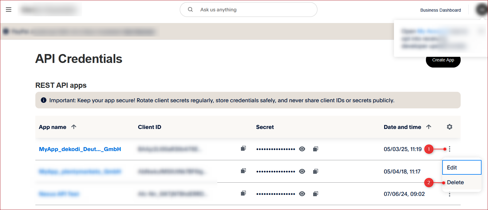 Abb. PayPal API Credentials Abb. PayPal API Credentials