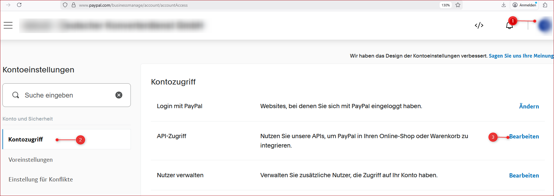 Abb: PayPal Kontoeinstellungen Abb: PayPal Kontoeinstellungen
