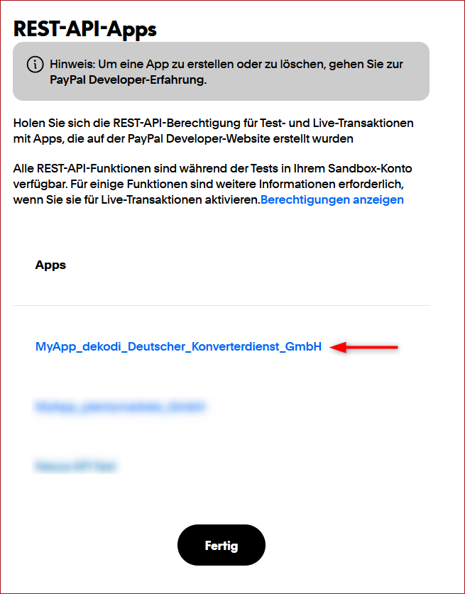 Abb: PayPal REST-API Apps Abb: PayPal REST-API Apps
