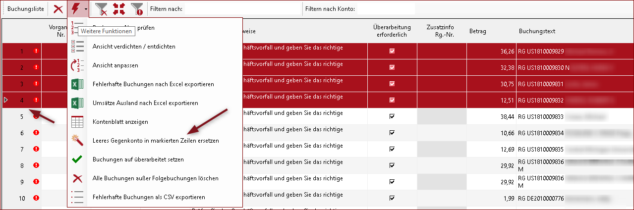 Leeres Gegenkonto ersetzen