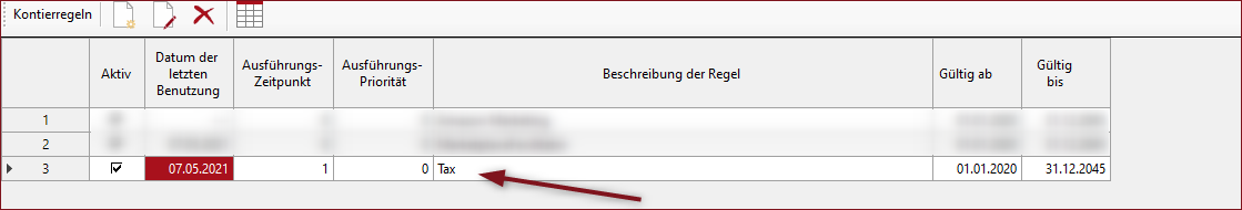 Kontierregel auswählen
