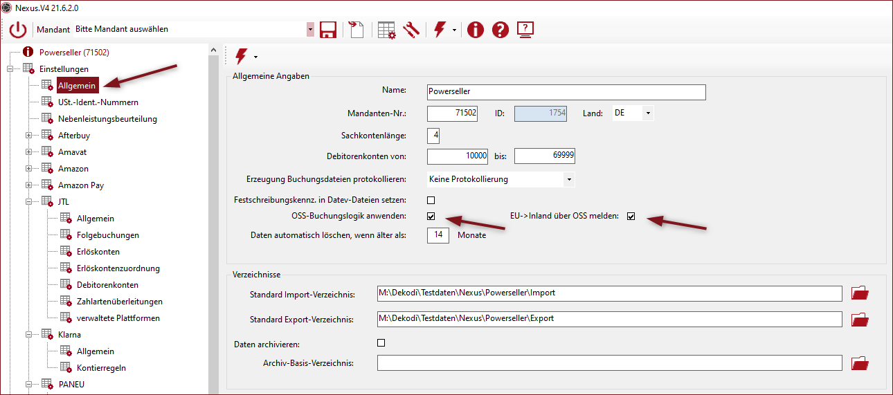 Allgemeine Einstellungen OSS