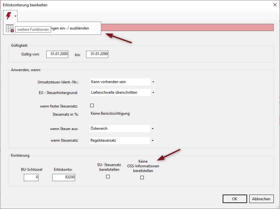 Erlöskontierung Sonderfunktionen