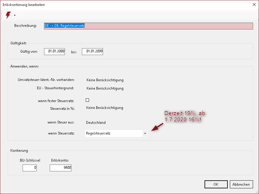 Regelsteuersatz automatische Erkennung