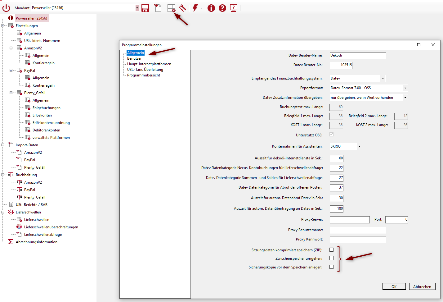 Programmübergreifende Einstellungn