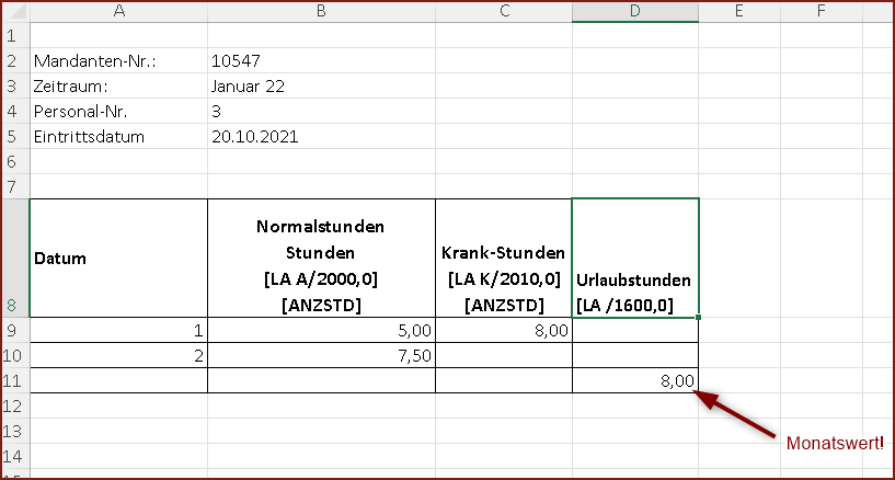 Kalendariumserfassung Beispiel 2