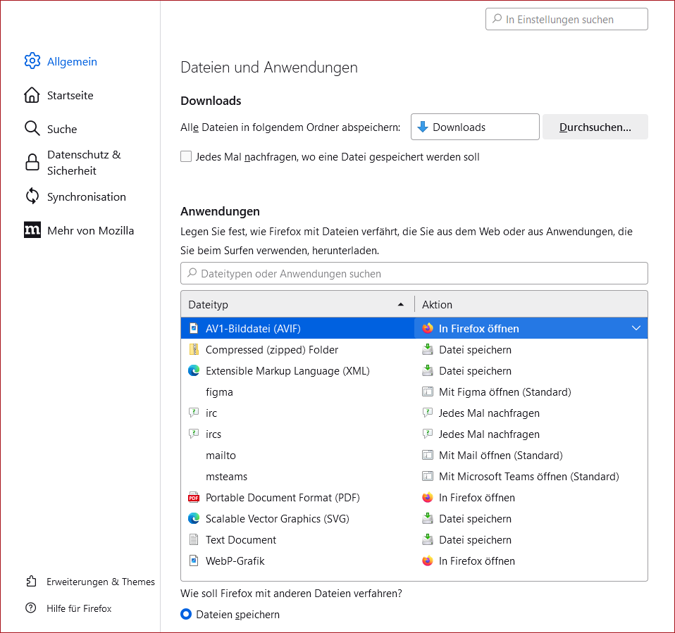 Einstellungen Firefox