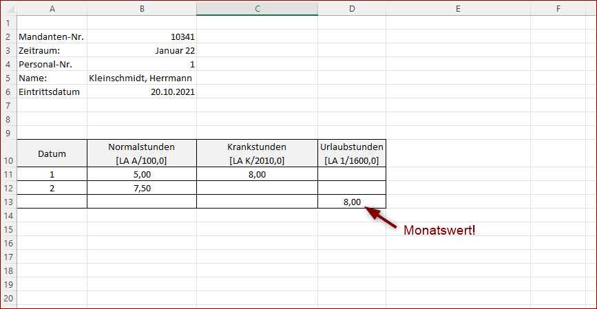 Beispiel Kalendariumserfassung 1