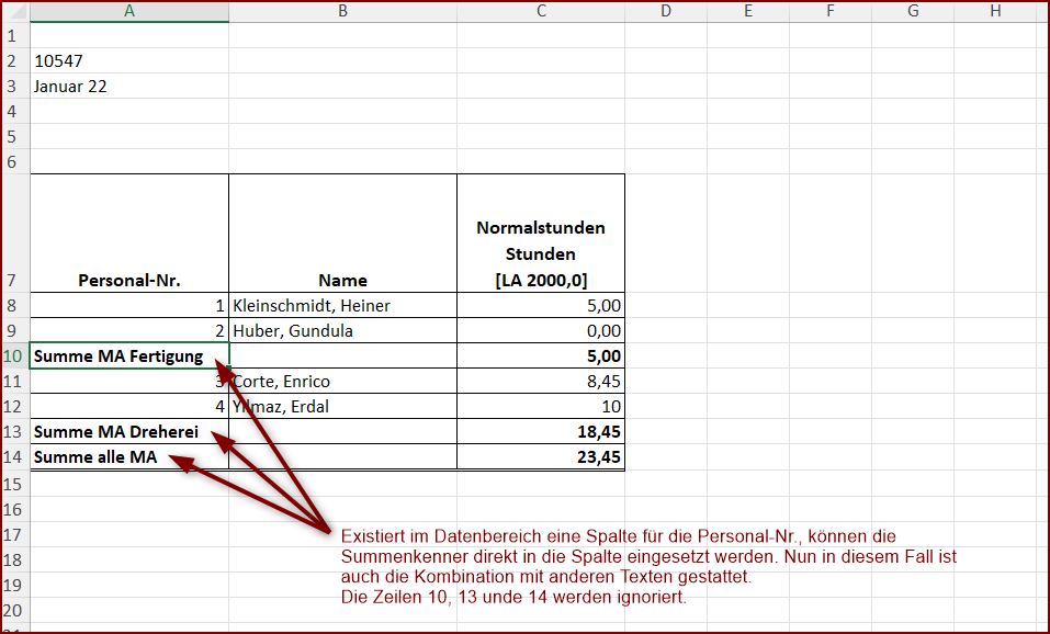 Summenspalte Beispiel 2